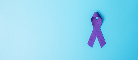 Pancreatic Cancer, world Alzheimer, epilepsy, lupus and domestic violence day Awareness month, Woman holding purple Ribbon for supporting people living. Healthcare and World cancer day concept