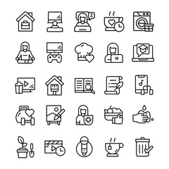 Set of Stay at home icons with line art style.