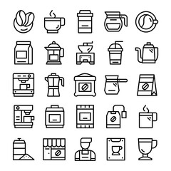 Set of Coffee icons with line art style.