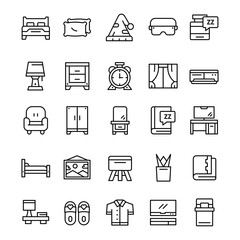 Set of Bedroom icons with line art style.