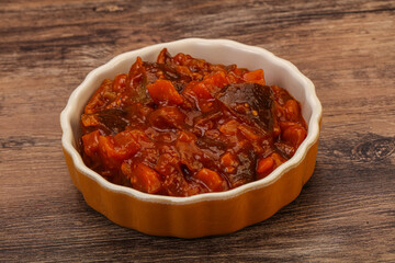 Eggplant saute with tomato and herbs