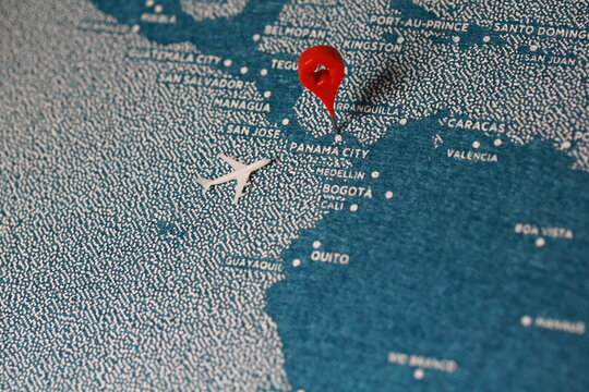 handmade travel felt painted map with pin, panama
