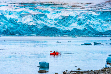 Blue Glaciers Red Kayaks Yankee Harbor Greenwich Island Antarctica