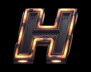 Futuristic orange light font. Letter H