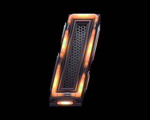 Futuristic orange light font. Letter I