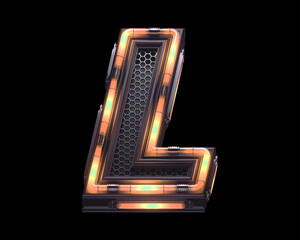Futuristic orange light font. Letter L