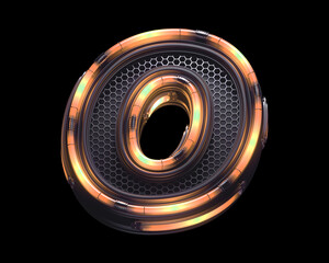 Futuristic orange light font. Letter O