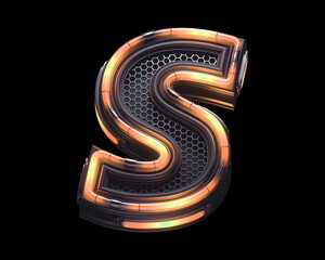 Futuristic orange light font. Letter S