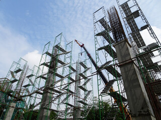 SEREMBAN, MALAYSIA -MAY 24, 2020: Temporary access and metal staircase made from staging,...