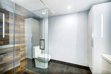 Real estate photography - Beautiful empty renovated apartment in an apartment building with bathroom, new kitchen, new floors, all white painted