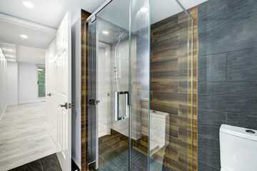 Real estate photography - Beautiful empty renovated apartment in an apartment building with bathroom, new kitchen, new floors, all white painted