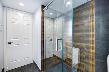 Real estate photography - Beautiful empty renovated apartment in an apartment building with bathroom, new kitchen, new floors, all white painted