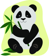 vector illustration of a cute Panda sitting with a bamboo branch © Irina