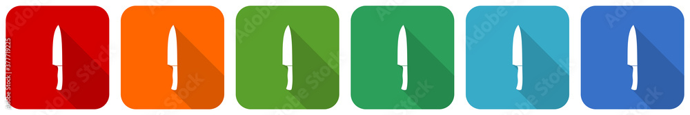 Poster kitchen kinfe icon set, flat design vector illustration in 6 colors options for webdesign and mobile