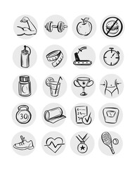 Fitness icons. Highlight instagram icons. Sport sketch illustrations. Vector