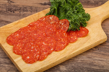 Italian spycy pepperoni sausage slices