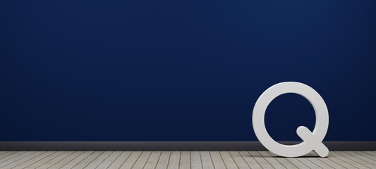 High resolution image of the alphabet Q text on simple background. 3D rendering.