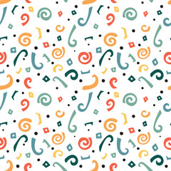 Trendy seamless pattern with graphic abstract shapes. Avant garde puzzle style.