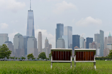 New York city skyline on background. USA