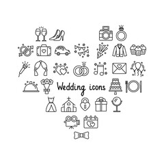 Set of wedding icons on white background, vector illustration