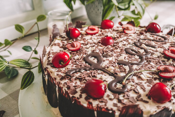 chocolate cake with cherries