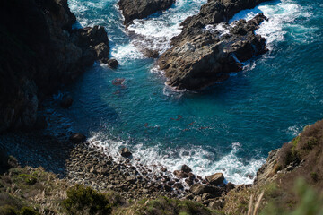 Beach with rocks and blue sea