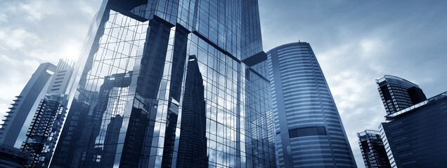 Skyscrapers skyline in city business district, downtown.