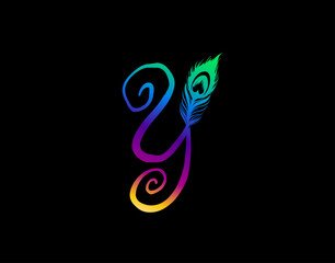 Obraz premium Unique Y Letter Decorated With Exotic Peacock Feather.