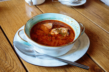 Traditional Georgian soup Kharcho with meat and rice