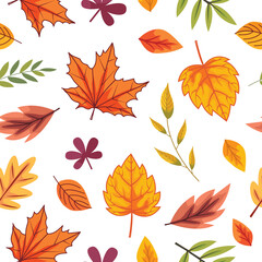 Seamless Autumn leaves background, vector illustration