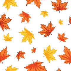Seamless pattern of autumn maple leaves background, vector illustration