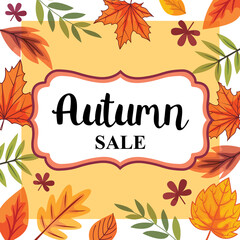 Autumn sale template with leaves, vector illustration
