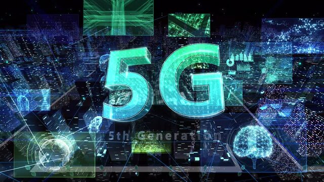5G Digital Communication Network Technology AI Big Data City Business Loop Background