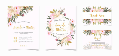 set of gorgeous floral wedding invitation card.