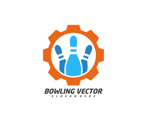 Bowling with Gear logo template design vector, Illustration, Creative symbol, Icon