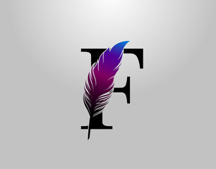 Feather F Letter Brand Logo icon, vector design concept feather with letter for initial luxury business, firm, law service, boutique and more brand identity.