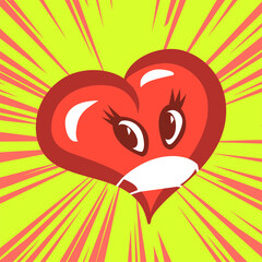 Symbolic masked heart and coronavirus. Danger of kisses and loving hugs during a pandemic. Vector isolated illustration in cartoon style.
