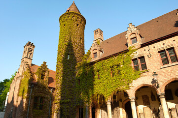 Gruuthuse museum, Courtyard, Historic centre of Bruges, Belgium, Unesco World Heritage Site.