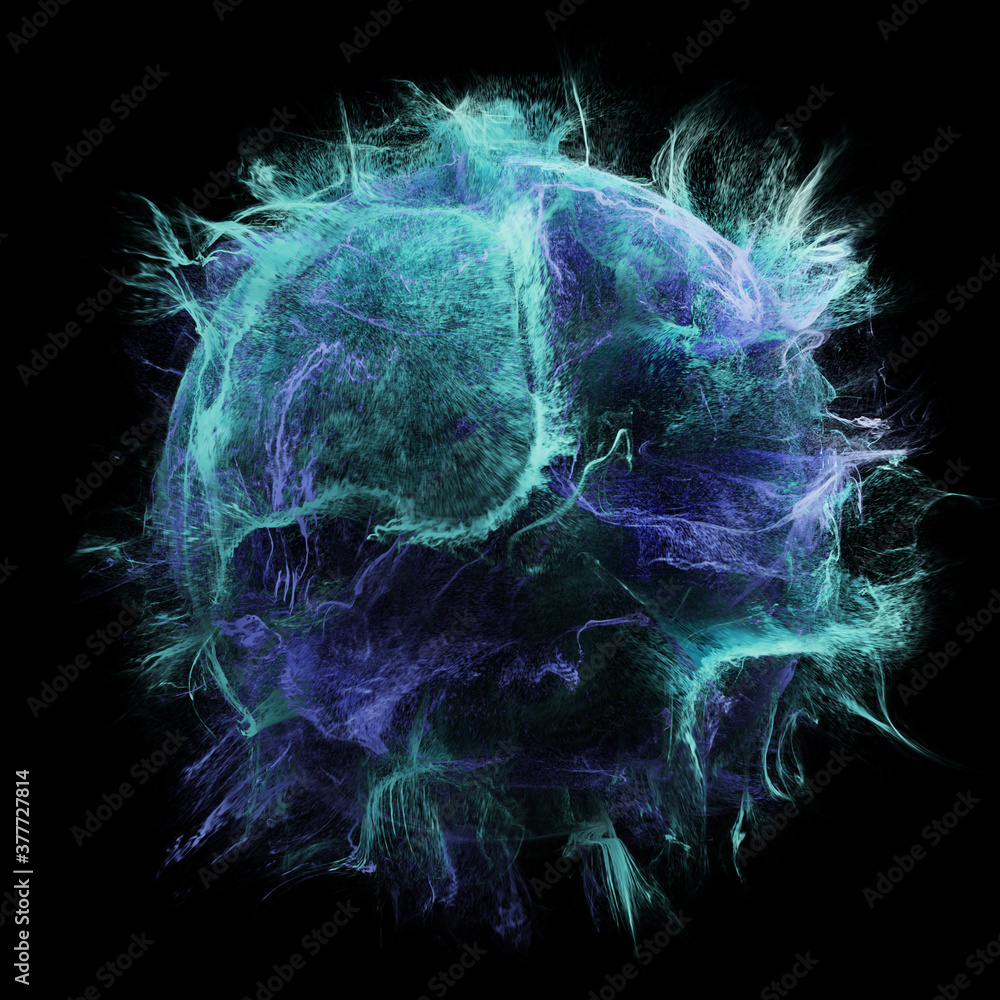 Poster abstract explosion of colors, particle flowing in a sphere. energy moving through space and time. ma