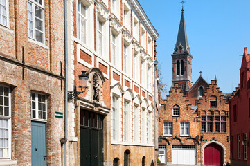 Historic centre of Bruges, Houses and bell tower, Belgium, Unesco World Heritage Site.