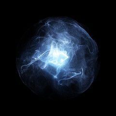 Wispy smoke in motion inside sphere. perfect for logos and overlay effect. gas, smoke, fluid isolated on black background. Plasma, mist, chemical effect. Abstract shapes. 