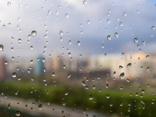 raindrops on glass closeup
