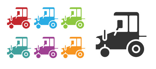 Black Tractor icon isolated on white background. Set icons colorful. Vector.