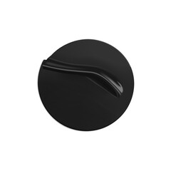 Black glued round crumpled sticker mockup. Adhesive clear black paper or plastic sticker label with glued, wrinkled effect on white background. Blank templates label or price tags. 3d realistic vector