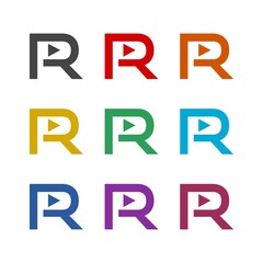R letter logo design, color set