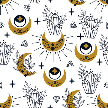 seamless pattern with mystical moon - vector illustration, eps