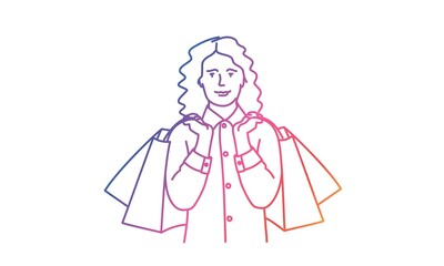 Sketch portrait of girl with bags. Business concept. Vector line.