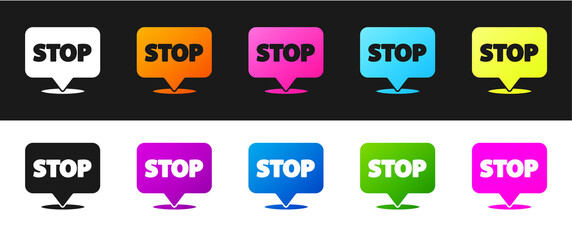 Set Protest icon isolated on black and white background. Meeting, protester, picket, speech, banner, protest placard, petition, leader, leaflet Vector illustration