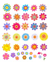 Fototapeta na wymiar Abstract colorful daisy flowers set for greeting card, invitation, fashion design