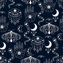 seamless pattern with mystical moth and snake - vector illustration, eps
